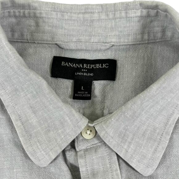 Banana Republic Men’s Gray Linen-Blend Short Sleeve Button-Up Shirt Size Large - Picture 3 of 7
